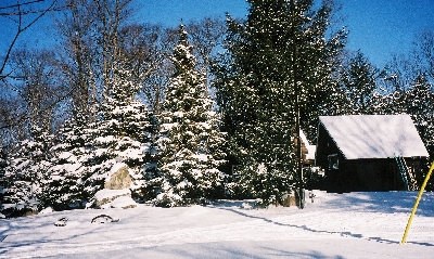 LLL Lembitu küla:  Lembitu skautüksuse Kotkajärve tegevusbaas, pehme lume kattega, säravas päikeses.Fotod: T. Kütti. - pics/2003/LLL8.jpg