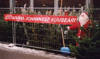 It’s December 29 and “Santa Claus Johannes’s spruce outlet” is still enjoying brisk business on Liivalaia tänav in Tallinn. Photo: Riina Kindlam<br> - pics/2004/8714.jpg