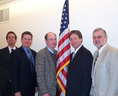 Attached photo (L to R) - Karl Altau (Managing Director, JBANC), Peteris Blumbergs (representative of American Latvian Association to JBANC), Rep. Thaddeus McCotter (R-MI 11), member of the House International Relations European Subcommittee, Andy Anuzis, Deputy Chief of Staff for Rep. McCotter and Lithuanian American Community National Board member, Dr. Ramunas Kondratas (JBANC chairman, and representative of Lithuanian American Council). - pics/2005/9127_1.jpg