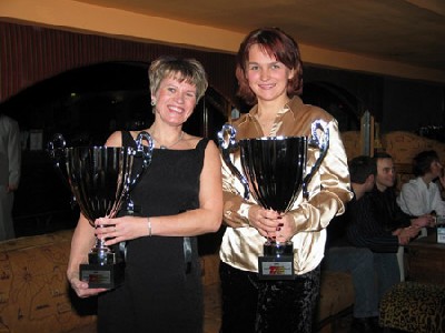 Sirje Potisepp (vas.) ja kaardilugeja Kairi Tina mullusel hooaja<br>lõpetamisel, kus nad saavutasid III koha. Foto: I. Grün-Ots - pics/2005/V-Andr1.jpg