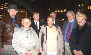 Some of the founding members of the International Black Ribbon Day Committee (IBRDC) who were at the Fall of the Wall ceremony at Nathan Phillips Square.  In brackets are their titles and position of the organizations that they held at the time.In the front row, from the left are Yaro Sokolyk (President Ukrainian Canadian Congress), Shifiq Jasar  (President, Afghan. Assoc. of Canada), and Mary Szkambara (Vice President, Ukrainian Canadian Congress). In the back row from the left are Adu Raudkivi (IBRDC Press Director), Markus Hess (Chairman), Marek Celinski (VP Canadian Polish Congress), Laas Leivat (President, Estonian Central Council in Canada). - pics/2009/11/25994_1_t.jpg